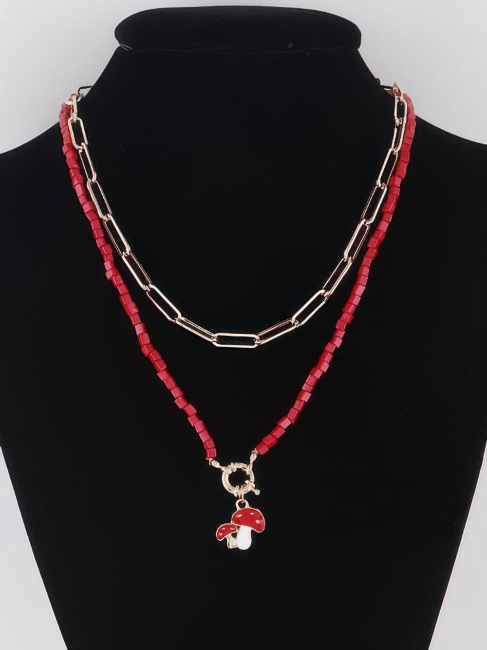 Beaded Mushroom Chain Necklace